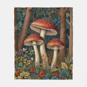 Retro elegant mushroom forest fleece blanket