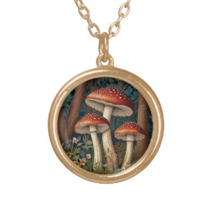 Retro elegant mushroom forest gold plated necklace