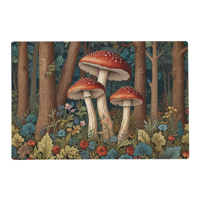 Retro elegant mushroom forest placemat (Front)