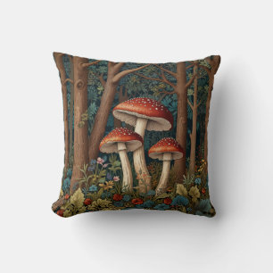 Retro elegant mushroom forest throw pillow