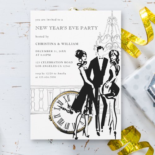 Retro Elegant New Years Eve Party Invitation
