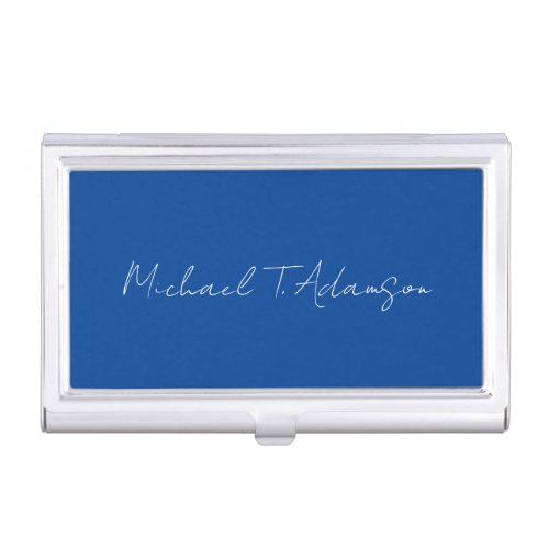 Retro Elegant Plain Simple Deep Blue Calligraphy Business Card Case