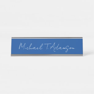 Retro Elegant Plain Simple Deep Blue Calligraphy Desk Name Plate
