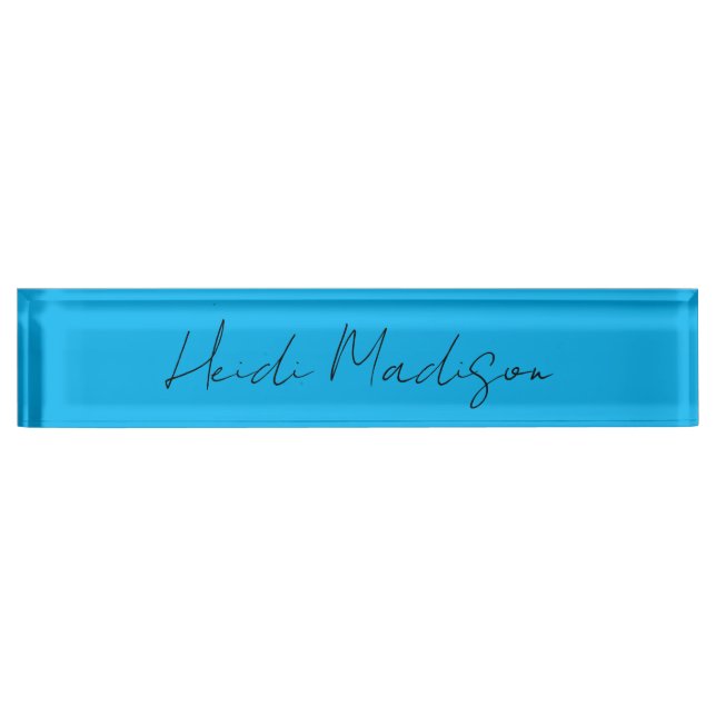 Retro Elegant Plain Simple Deep Blue Calligraphy Desk Name Plate (Front)