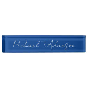 Retro Elegant Plain Simple Deep Blue Calligraphy Desk Name Plate