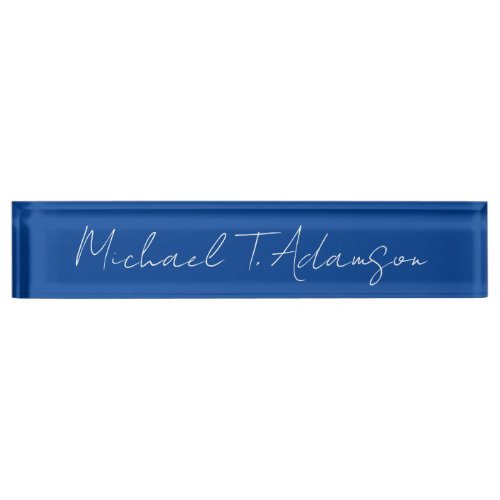 Retro Elegant Plain Simple Deep Blue Calligraphy Desk Name Plate