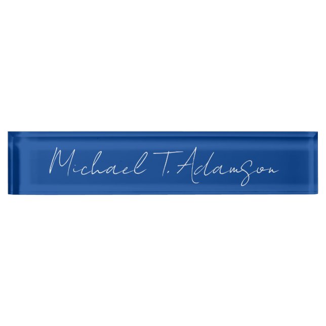 Retro Elegant Plain Simple Deep Blue Calligraphy Desk Name Plate (Front)