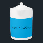 Retro Elegant Plain Sky Blue Calligraphy Name Teapot<br><div class="desc">Trendy Retro Style Template For All Needs.</div>