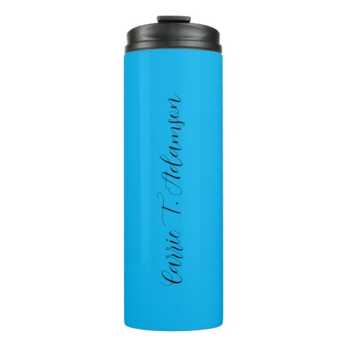 Retro Elegant Plain Sky Blue Calligraphy Name Thermal Tumbler