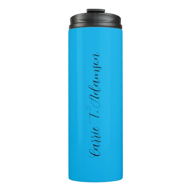 Retro Elegant Plain Sky Blue Calligraphy Name Thermal Tumbler (Front)