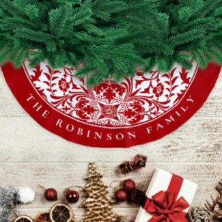 Retro Elegant Red White Christmas Floral Pattern