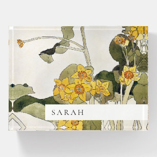 Retro Elegant Rustic Yellow Green Daffodil Floral Paperweight