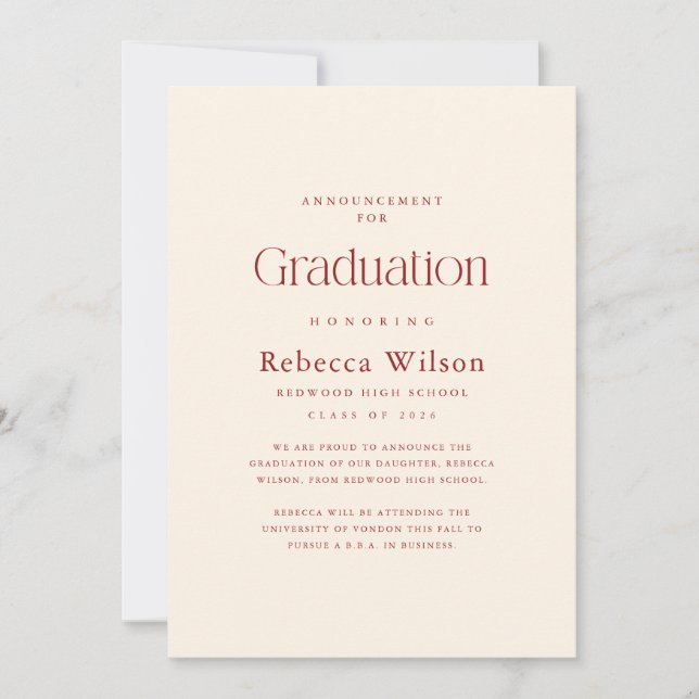 Retro Elegant Script High School Graduation Announcement (Front)