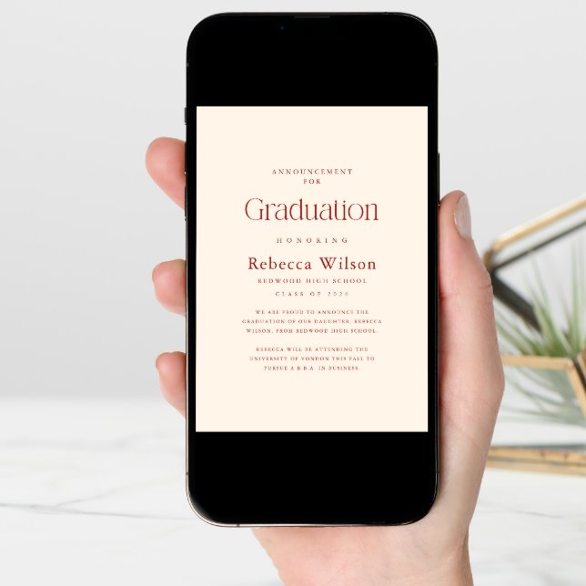Retro Elegant Script High School Graduation Announcement (Front Digital)