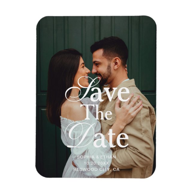 Retro Elegant Script Photo Wedding Save The Date  Magnet (Vertical)