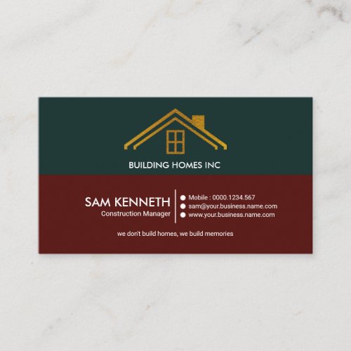 Retro Elegant Simple Gold Roof Home Construction Business Card
