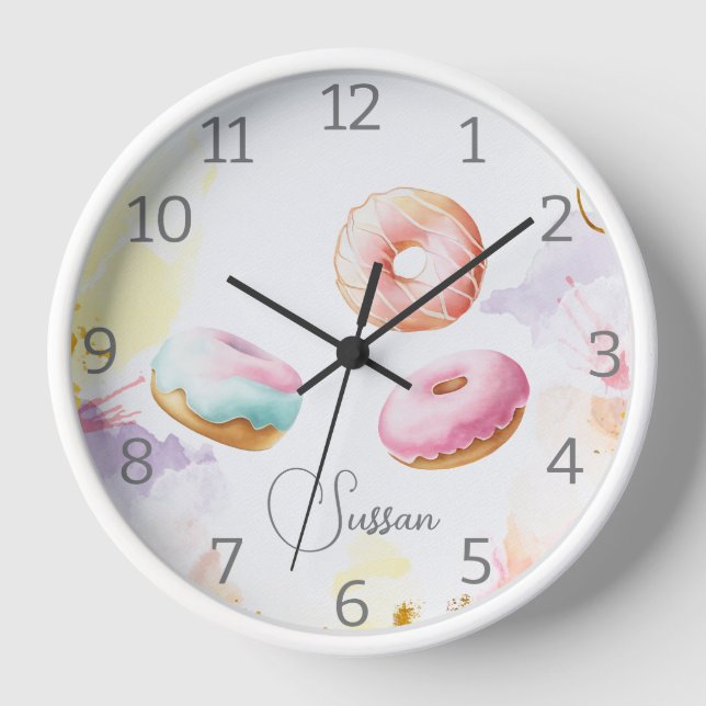 Retro elegant watercolor Donut Acrylic Wall Clock (Front)