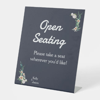 Retro Elegant white Flower Frame Navy Background Pedestal Sign