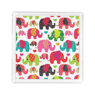 retro elephant kids pattern wallpaper acrylic tray