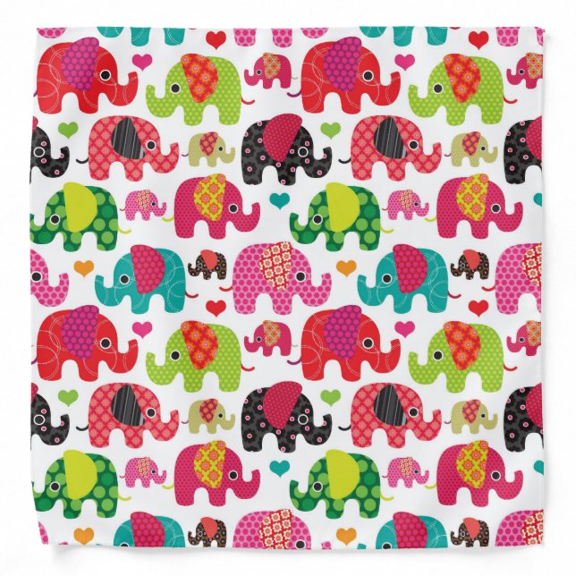 retro elephant kids pattern wallpaper bandana (Front)