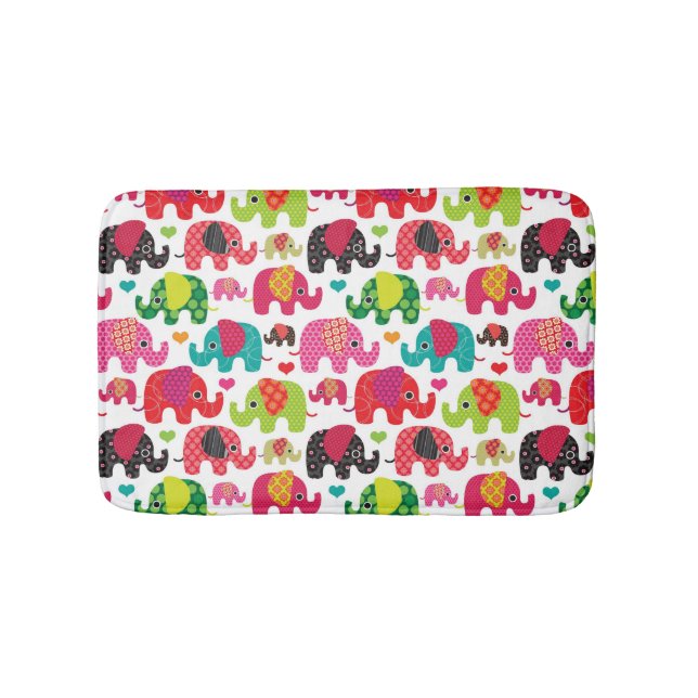 retro elephant kids pattern wallpaper bathroom mat (Front)