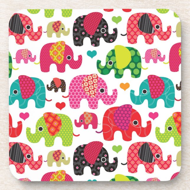 retro elephant kids pattern wallpaper beverage coaster (Front)