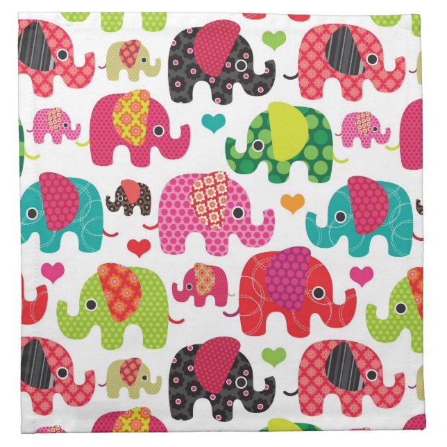 retro elephant kids pattern wallpaper cloth napkin (Front)