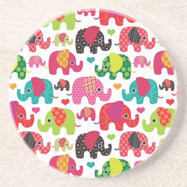 retro elephant kids pattern wallpaper coaster (Front)