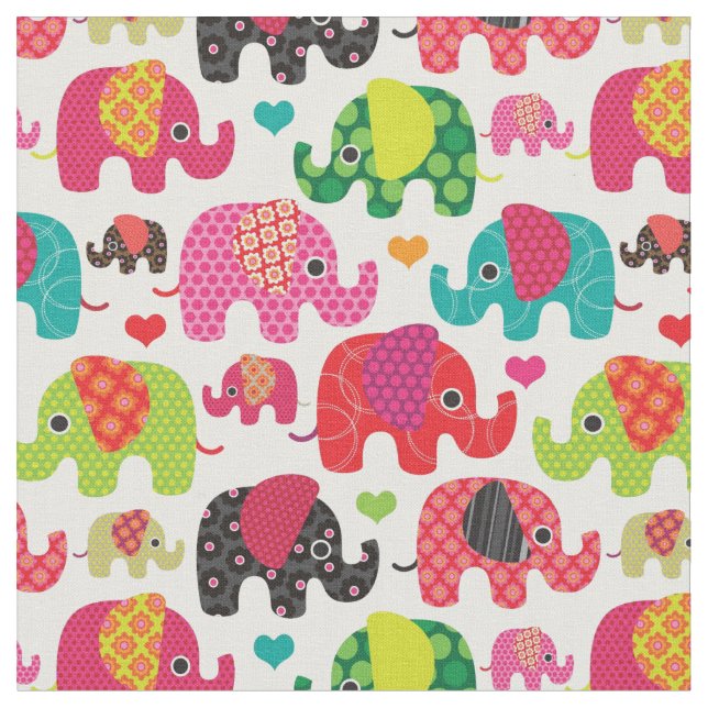 retro elephant kids pattern wallpaper fabric (Close Up)