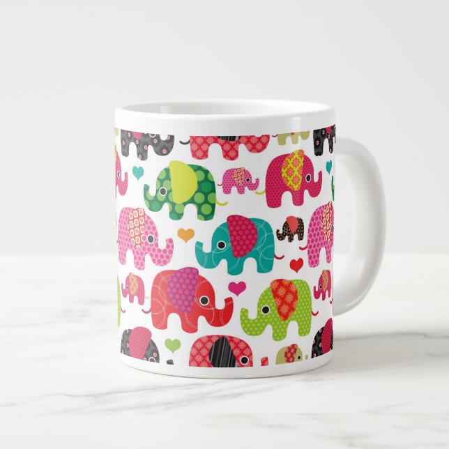 retro elephant kids pattern wallpaper giant coffee mug (Front Right)