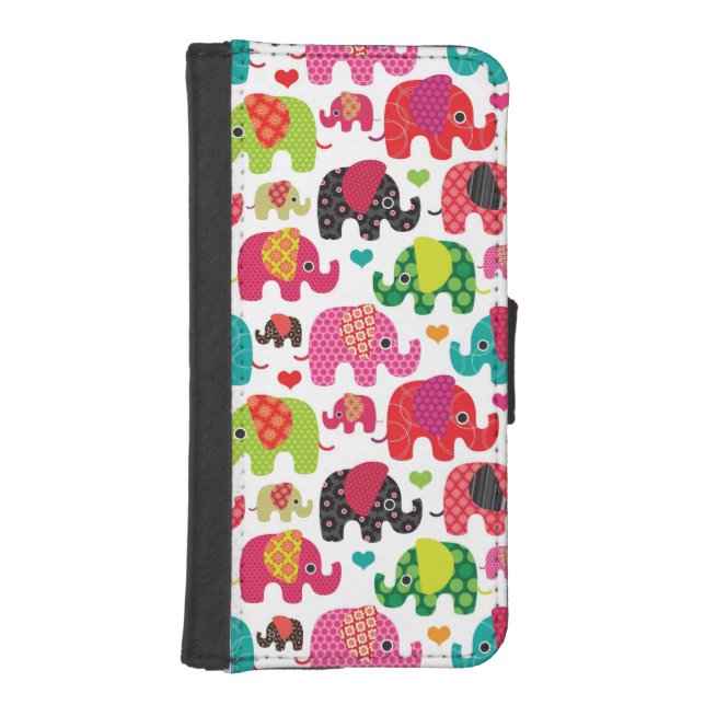 retro elephant kids pattern wallpaper iPhone wallet case (Front)