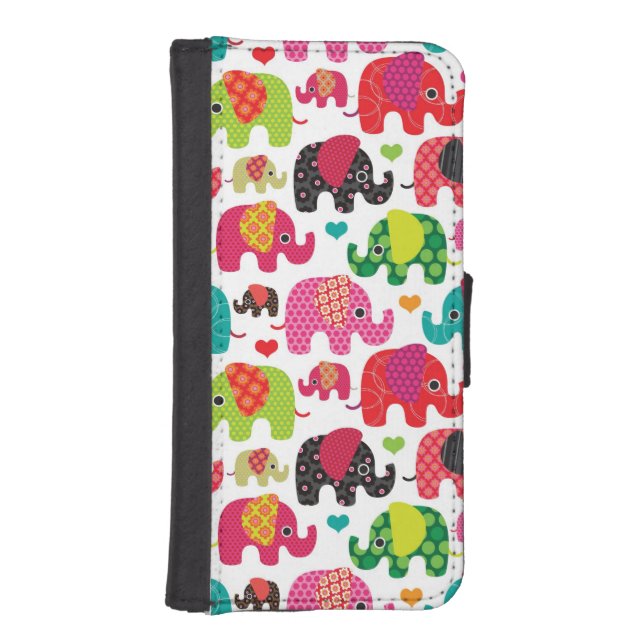 retro elephant kids pattern wallpaper iPhone wallet case (Front)