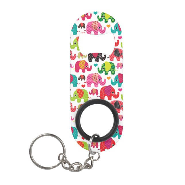 retro elephant kids pattern wallpaper keychain bottle opener (Front)