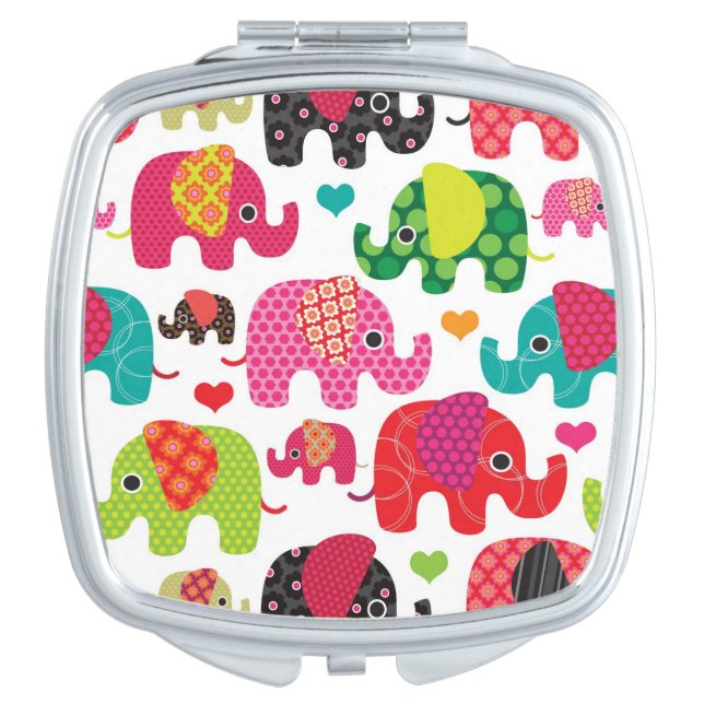 retro elephant kids pattern wallpaper makeup mirror (Front)
