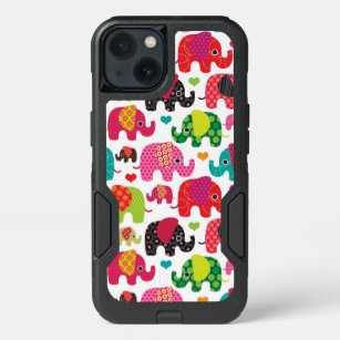 retro elephant kids pattern wallpaper iPhone 13 case