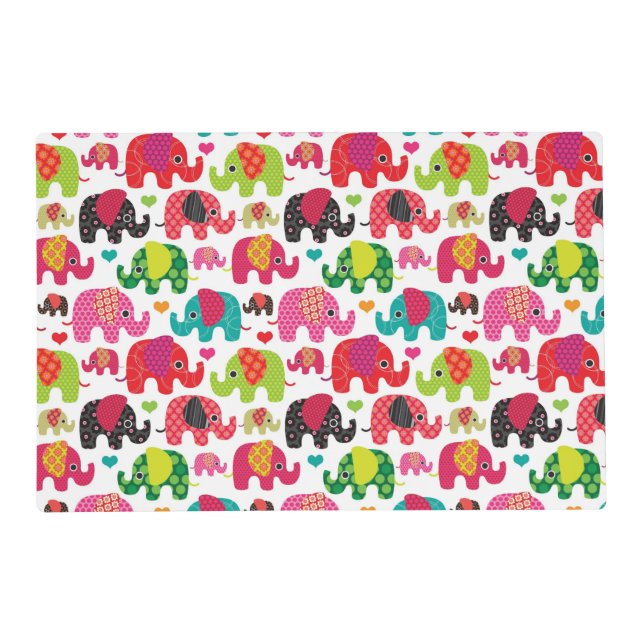 retro elephant kids pattern wallpaper placemat (Front)