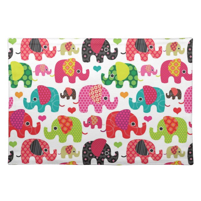 retro elephant kids pattern wallpaper placemat (Front)