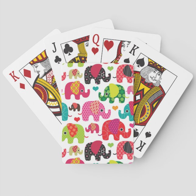 retro elephant kids pattern wallpaper poker cards (Back)