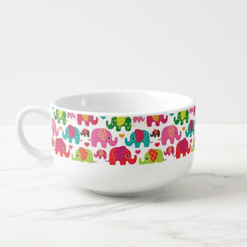 retro elephant kids pattern wallpaper soup mug