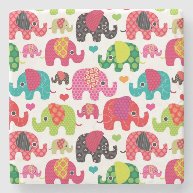 retro elephant kids pattern wallpaper stone coaster (Front)
