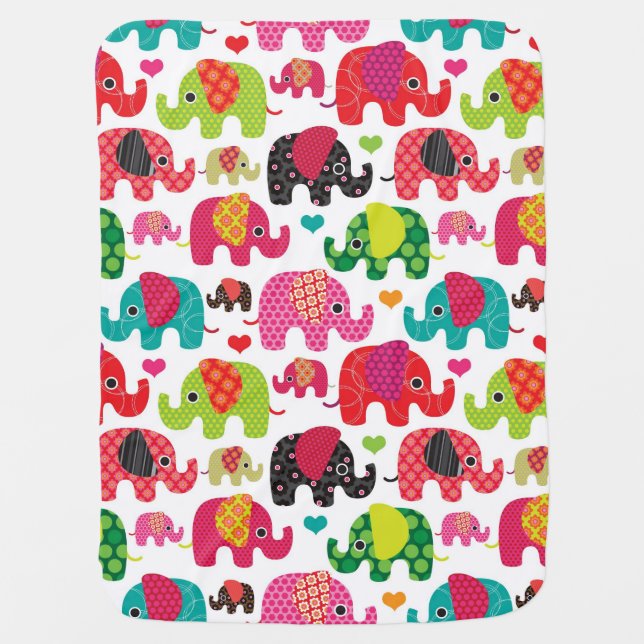 retro elephant kids pattern wallpaper swaddle blanket (Front)