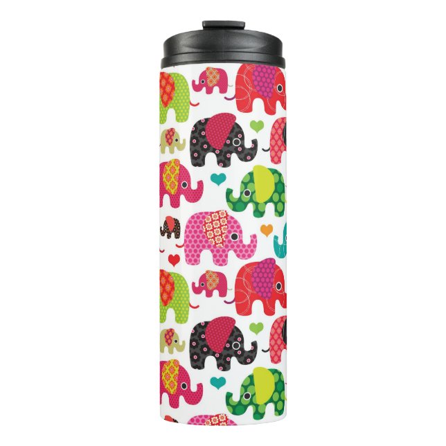 retro elephant kids pattern wallpaper thermal tumbler (Front)