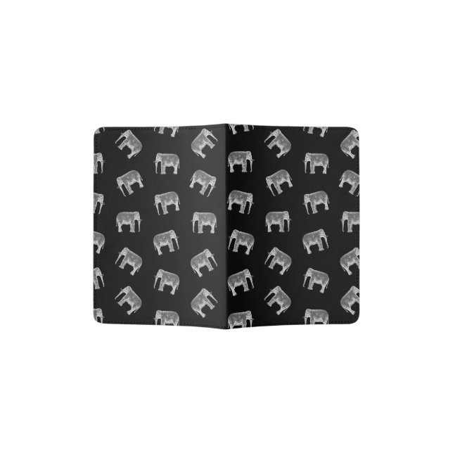 Retro Elephant Print Pattern Black & White Design Passport Holder (Opened)