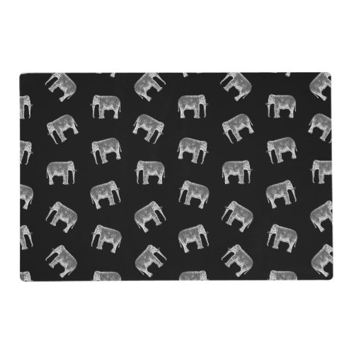 Retro Elephant Print Pattern Black  White Design Placemat