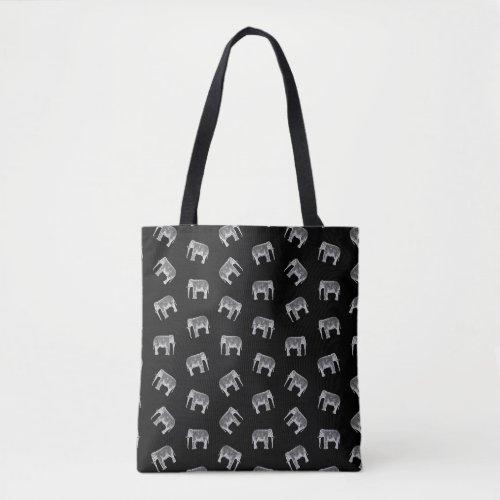 Retro Elephant Print Pattern Black  White Design Tote Bag