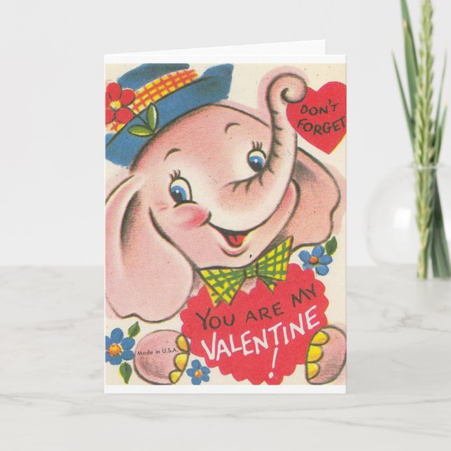 Retro Elephant Valentine's Day Card (Front)