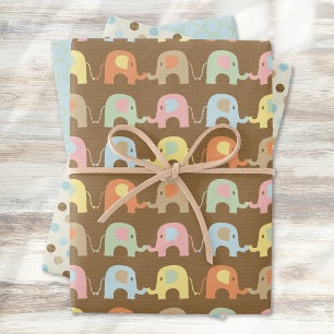 Retro Elephants Vintage Baby Shower Vibe Wrapping Paper Sheets