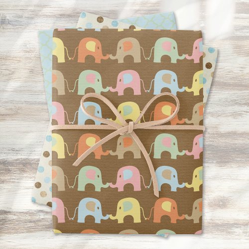 Retro Elephants Vintage Baby Shower Vibe Wrapping Paper Sheets