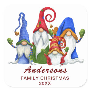 Retro  Elf Gnomes Christmas Gifts Holiday Square Sticker