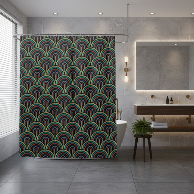 Retro Embroidery Arc Pattern Shower Curtain (Creator Uploaded)